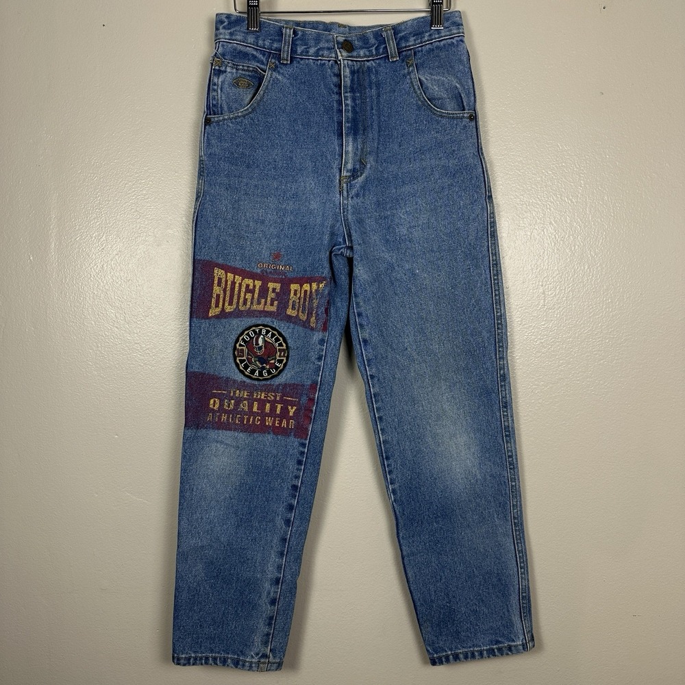 Bugle Boy Boy's 16R Straight Leg Blue Jeans Football Graphic Print Vintage 28x26